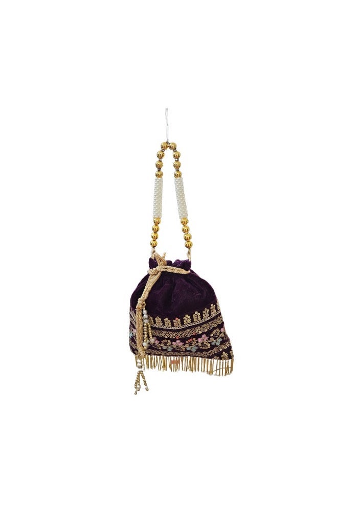 SuneshCreation Ethnic Potli Handbag with Beaded Handle for Women - Image 1